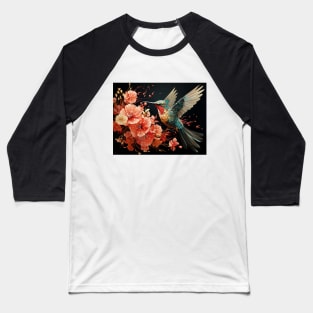 Hummingbird in Flight with Pink Flowers Baseball T-Shirt